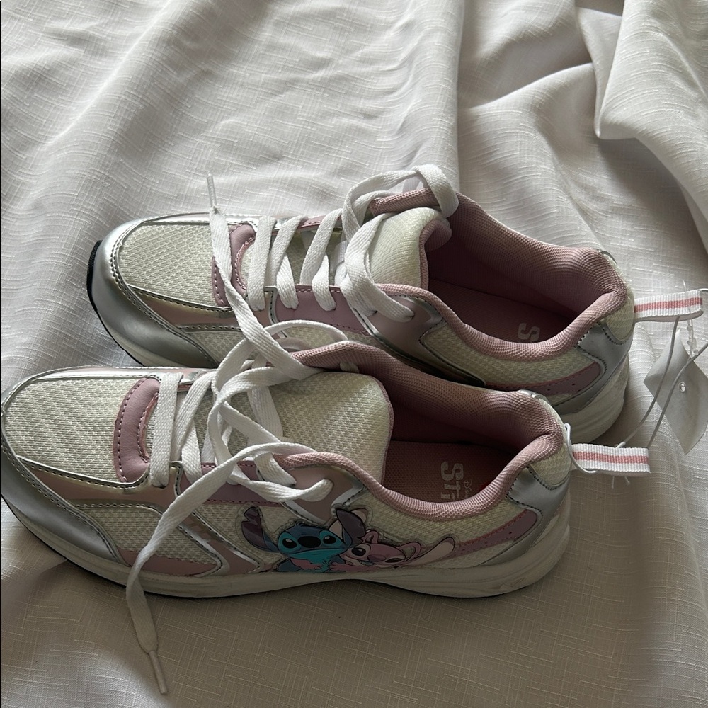 Women White and Pink Cartoon Sneakers